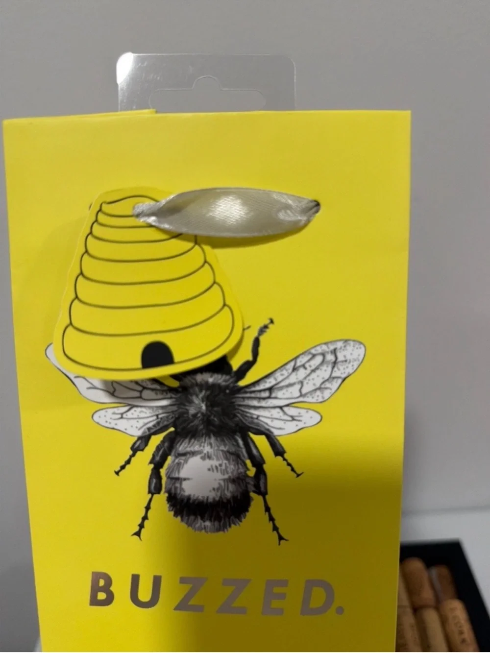 BUZZED. Yellow Black White Bee Graphic Wine Bottle Bag Gift Holder